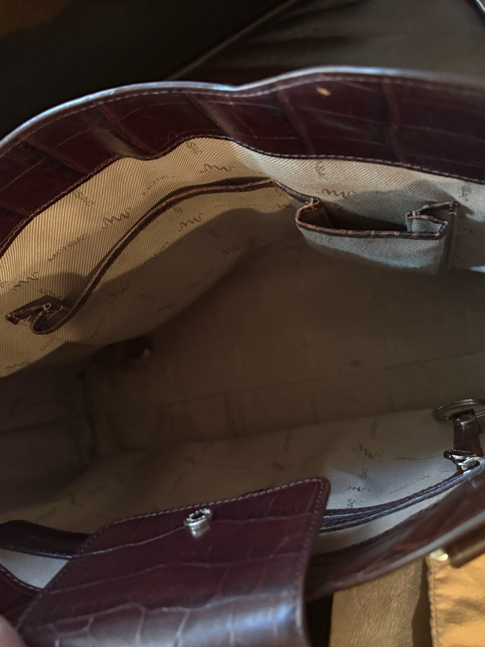Monsac Brown Croc-Embossed Leather Tote Bag - Picture 10 of 13